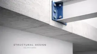 Steel-to-concrete connection detail with blue bracket, showing structural load path concept.