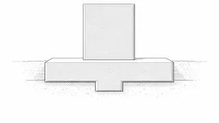 Concrete footing with downward shear key below a foundation wall in simplified section.