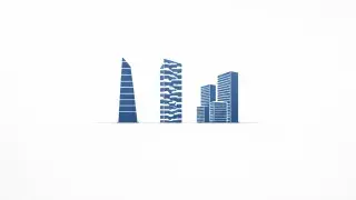 Sustainable building examples diagram with three modern skyscrapers.