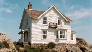 1910s wood-sided house with steep front gable, front porch, and simple decorative trim.