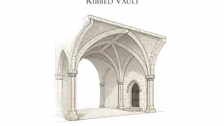 Ribbed vault diagram showing intersecting vault ribs springing from clustered columns.