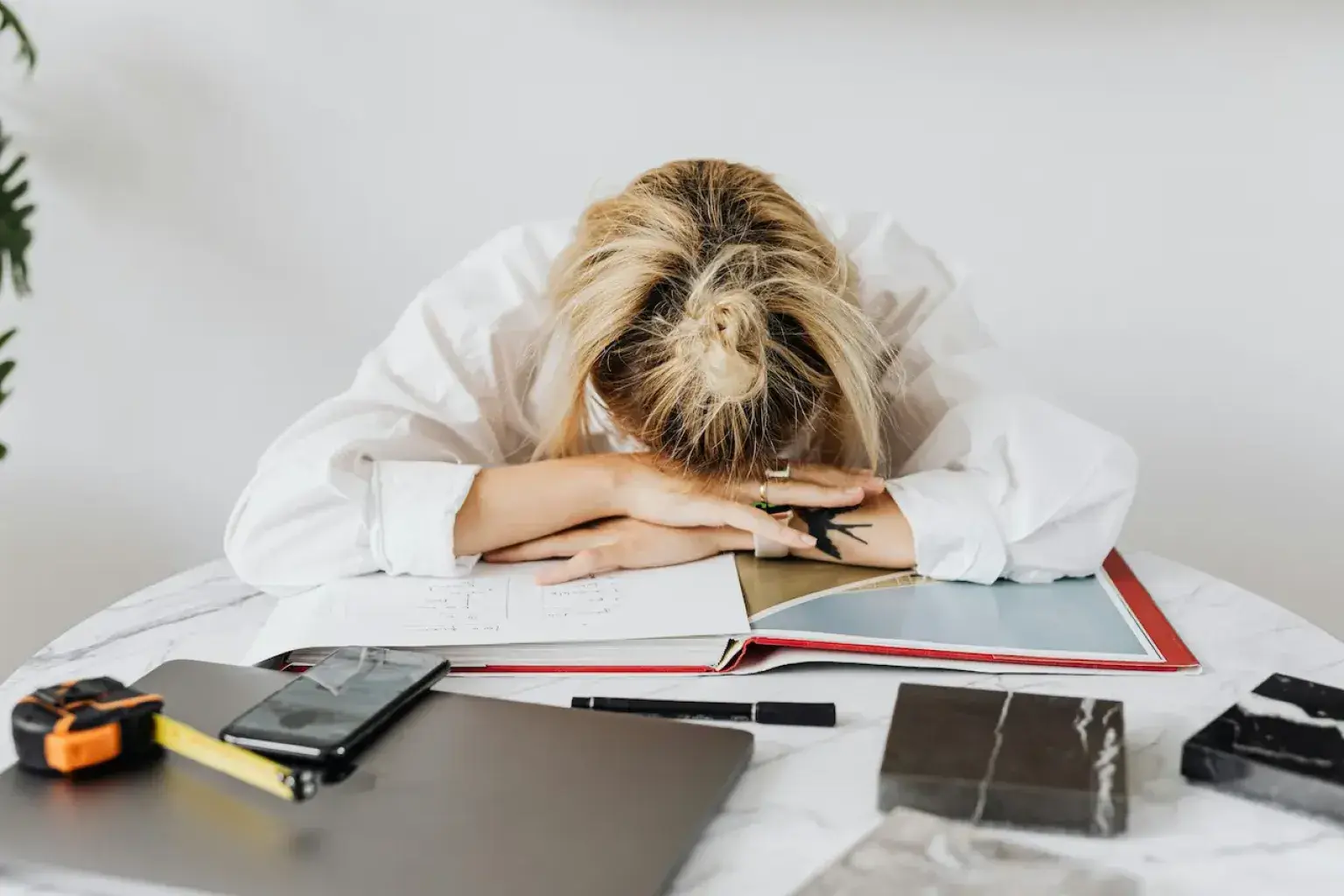 Exhausted architect lady