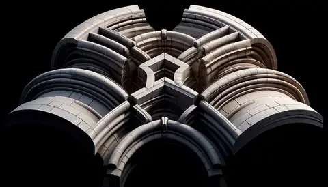 Vivid depiction of intersecting barrel vaults forming a groin.