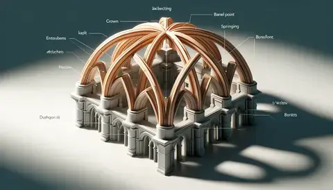 Detailed diagram showcasing the intersecting barrel vaults forming a groin vault.
