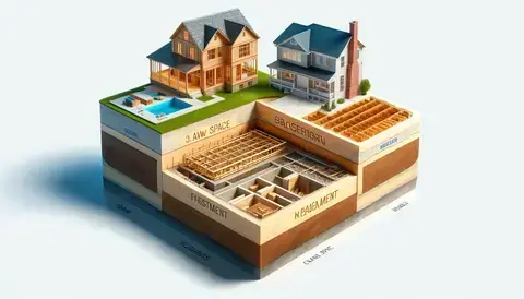 Illustration of construction site showcasing sustainable materials and contemporary design elements for eco-friendly living.