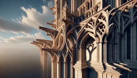 Intricate detail of Gothic flying buttresses, showcasing architectural elegance.
