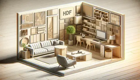 Showcasing various applications of HDF in modern design, including furniture, flooring, and more.