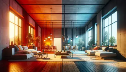 Vivid 3D render showcasing the transformative effects of color theory in interior design.
