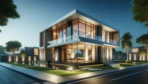 Modern home design with large windows accentuating foundation for architectural appeal.