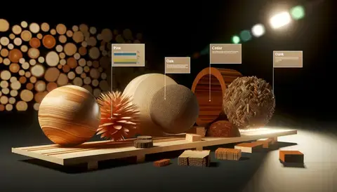 A visually stunning 3D render featuring various wood materials, rich in detail for educational purposes.