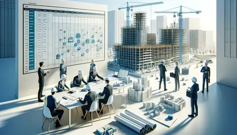 Depicting construction project planning and management on-site.