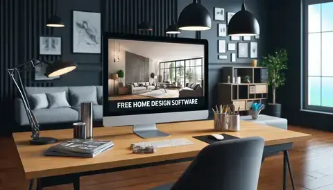 Modern office with home design software on a computer.