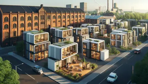 Innovative housing with adaptive reuse lofts and modular homes, featuring smart designs.