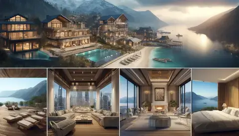 Luxurious retreats featuring a coastal villa, mountain chalet, and city penthouse.