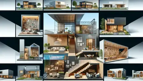 Showcase of modern architectural designs including houses, interiors, and landscaping.