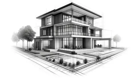 Example of a detailed drawing of modern house architecture.