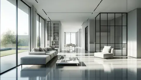 Modern minimalist home interior with clean lines and neutral tones.
