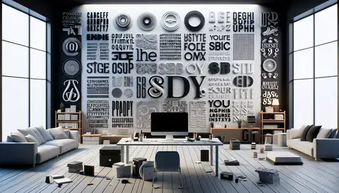 Modern workspace with diverse typographic styles on display, emphasizing branding.