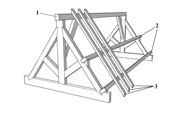 Simplified diagram showing key roof parts, including truss, rafter braces, and other structural components.