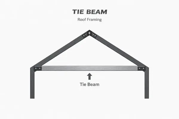 Detailed diagram of roof tie beam placement.
