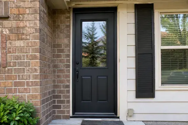 Masonite exterior door with modern panel design.