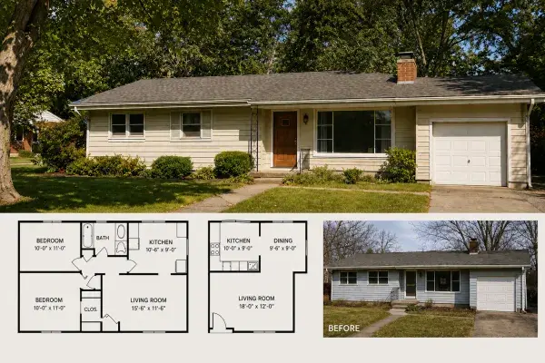 1950s house with vintage floor plan and remodeling idea