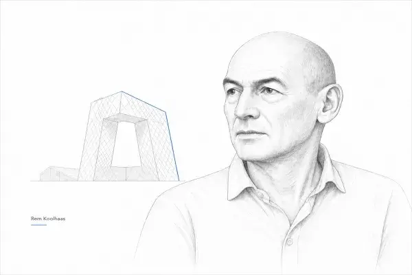 Sketch of Rem Koolhaas’s CCTV Tower in China showing its unique looped form.