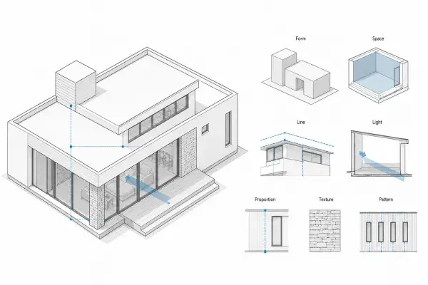 Design elements in architecture highlighting form, texture, and structure