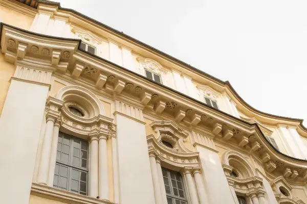 Facade of the Propaganda Fide Palace in Rome designed by Francesco Borromini, Baroque architecture.