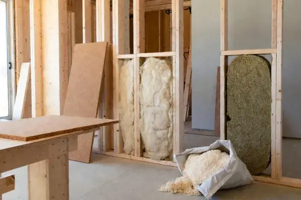 How to choose the best sustainable insulation – natural sheep wool, hemp batts and cork boards in real renovation wall.