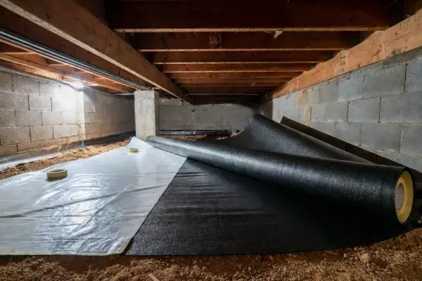 Crawl space vapor barrier materials compared by thickness inside a real crawl space.